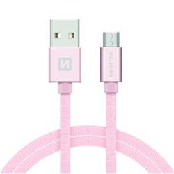 SWISSTEN Textile Micro USB, datový kabel, růžovo zlatý, 2 m