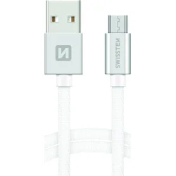 SWISSTEN Textile Micro USB, dátový kábel, strieborný, 1,2 m 71522203
