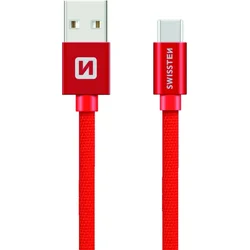 SWISSTEN Textile USB-C, dátový kábel, červený, 0,2 m 71521106