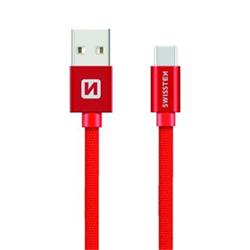 SWISSTEN Textile USB-C, datový kabel, červený, 0,2 m