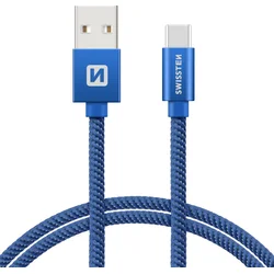 SWISSTEN Textile USB-C, dátový kábel, modrý, 1,2 m 71521208