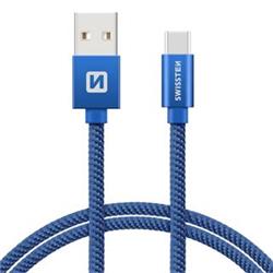 SWISSTEN Textile USB-C, datový kabel, modrý, 1,2 m