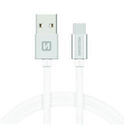 SWISSTEN Textile USB-C, datový kabel, stříbrný, 2 m