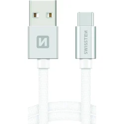 SWISSTEN Textile USB-C, dátový kábel, strieborný, 2 m 71521303