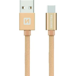 SWISSTEN Textile USB-C, datový kabel, zlatý, 0,2 m 71521104 - Mobilní telefony - příslušenství