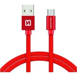 SWISSTEN Textilný Micro USB, dátový kábel, červený, 3 m