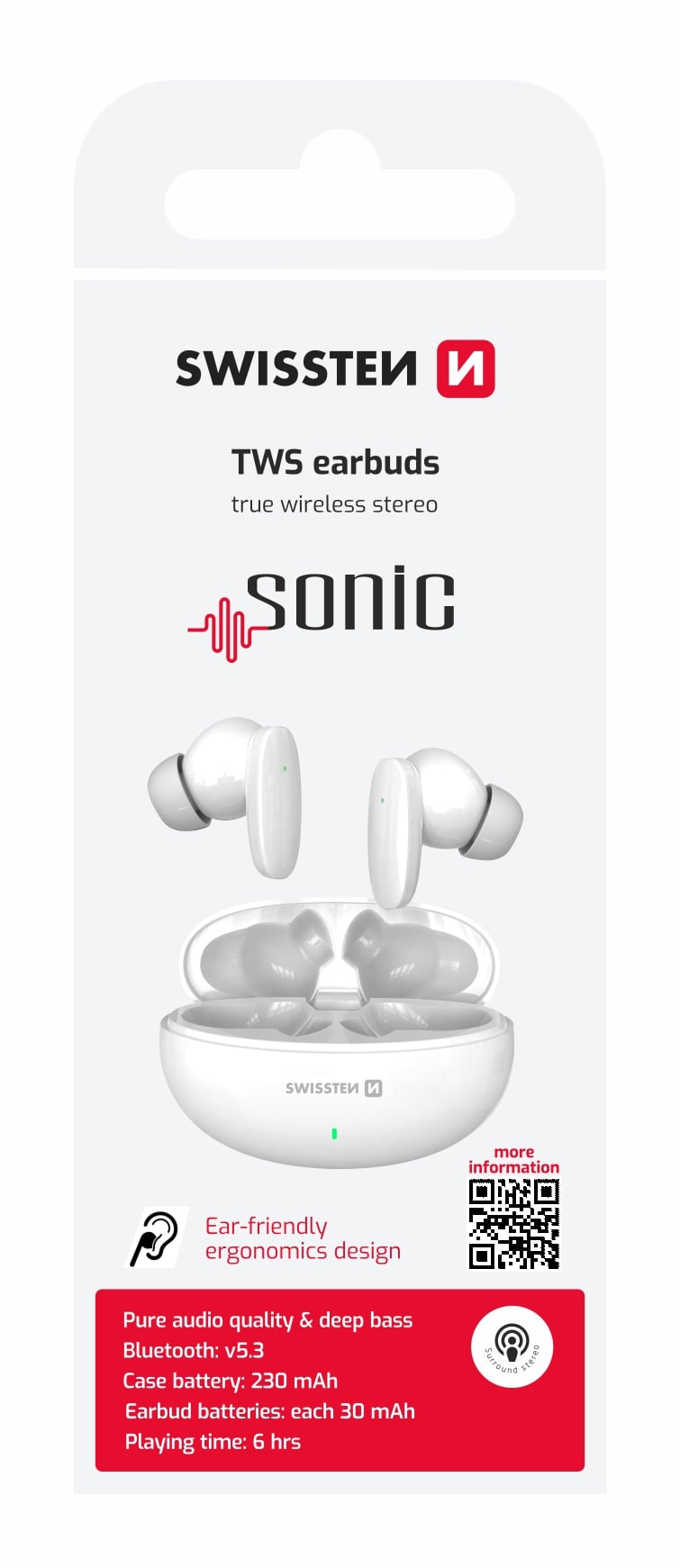 Swissten TWS sluchátka Sonic, bílá
