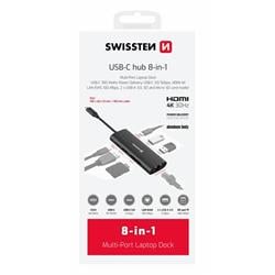 Swissten USB-C hub 8v1, aluminium  