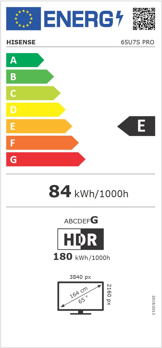 Televízor HISENSE 65U7S PRO Mini LED, 65"/165 cm, 4K Ultra HD, 120 Hz (165 Hz), HDR10+, lokálne stmievanie, DVB-T2/S2/C