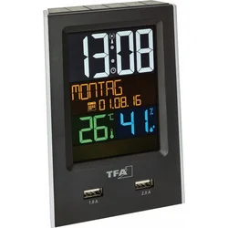 TFA 60.2537.01 - Budík so zobrazením vnútornej teploty a vlhkosti a výstupom USB na nabíjanie mobilných zariadení
