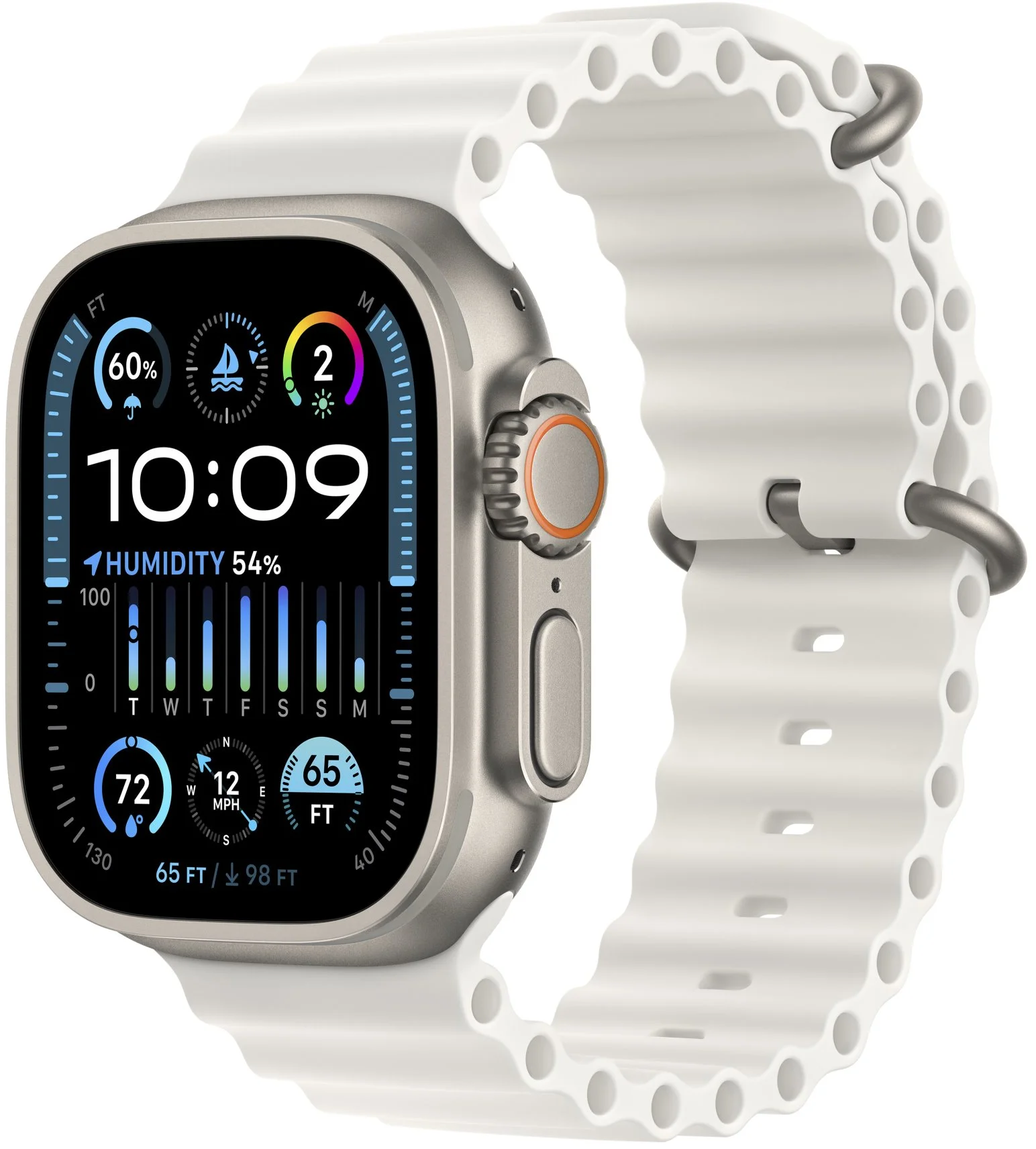 Titánové puzdro Apple Watch Ultra 2 49 mm s bielym oceánskym remienkom