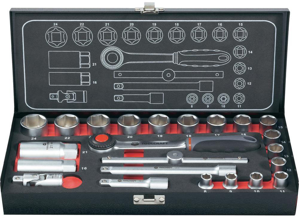 Toolcraft Sada nástrčných kľúčov s račňou 23ks (3/8") 826373