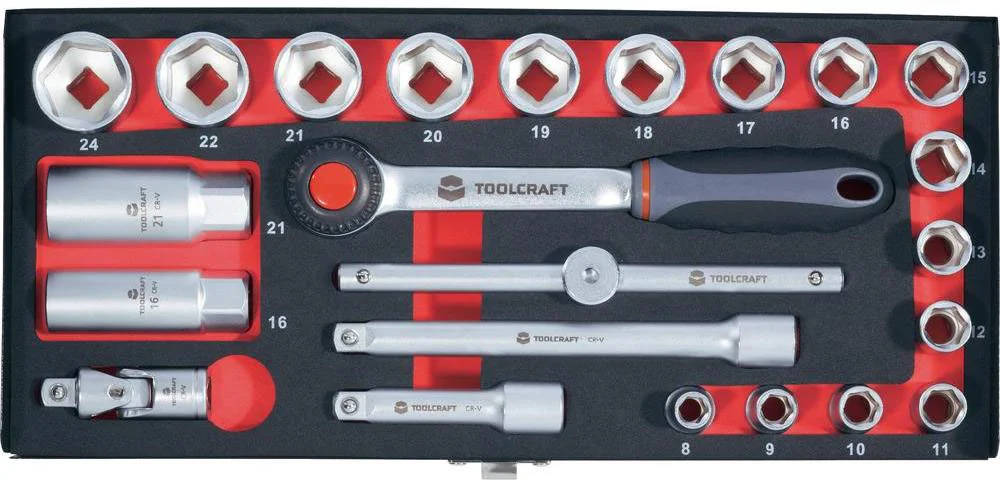 Toolcraft Sada nástrčných kľúčov s račňou 23ks (3/8") 826373