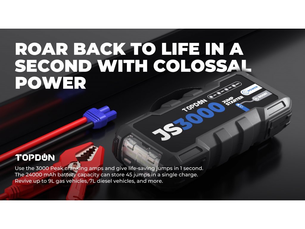 TOPDON Car Jump Starter JumpSurge 3000, 24000 mAh