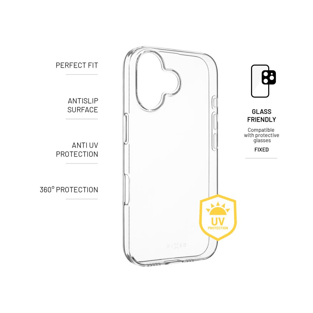 TPU gelový kryt FIXED Story AntiUV pro Apple iPhone 16, čirý