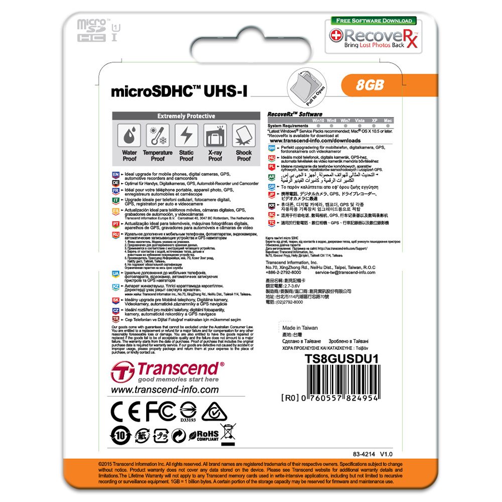 Transcend microSDHC 8GB Class10 UHS-I Premium + adaptér TS8GUSDU1