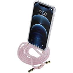 Transparentní zadní kryt Cellularline Neck-Case s růžovou šňůrkou na krk pro Apple iPhone 12 PRO