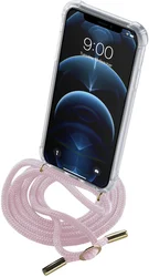 Transparentný zadný kryt Cellularline Neck-Case s ružovou šnúrkou na krk pre Apple iPhone 12 PRO NECKCASEIPH12MAXP