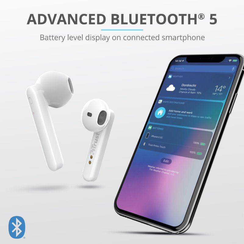 Trust Primo Touch Bluetooth Wireless Earphones, bílá