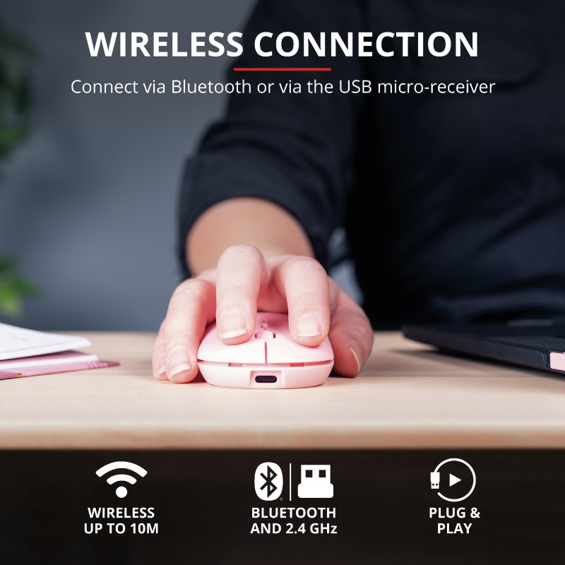 Trust Puck Rechargeable Bluetooth Wireless Mouse, ružová 24125