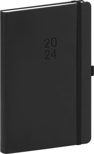Týdenní diář Nox 2024, černý / černý, 15 × 21 cm