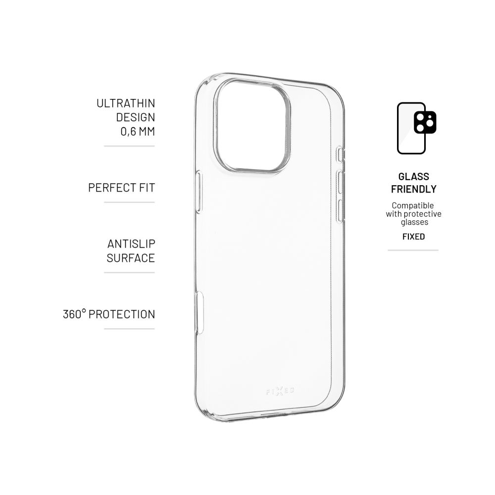 Ultratenký TPU gelový kryt FIXED Story Slim pro Apple iPhone 16 Pro Max, 0,6 mm, čirý