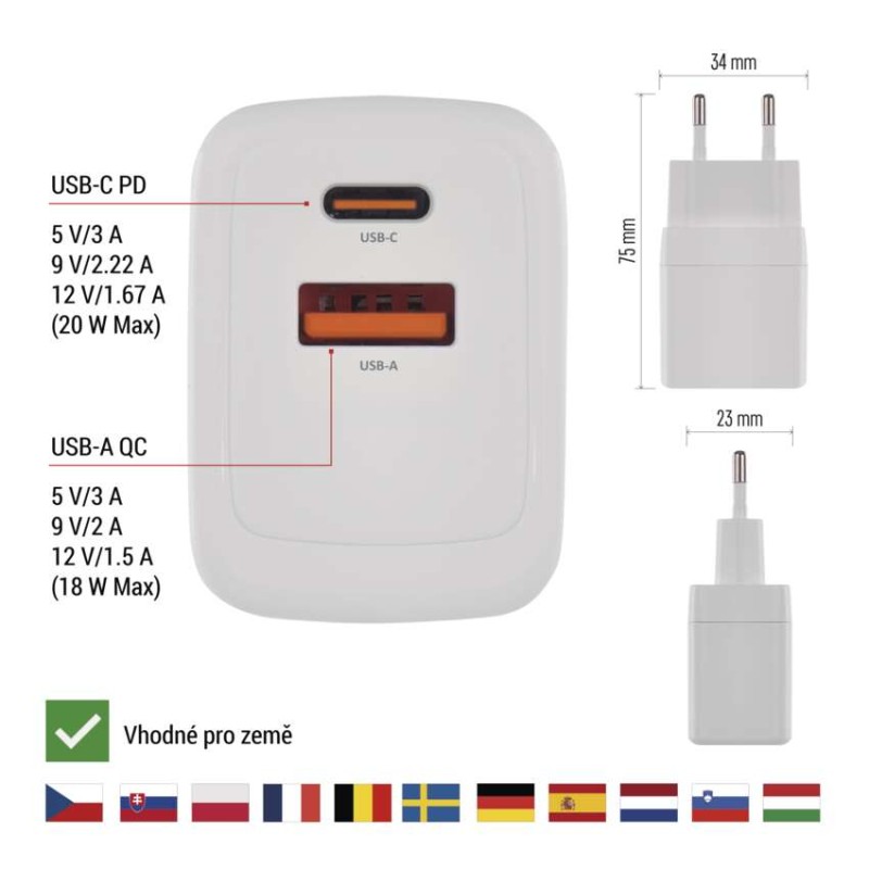 Univerzálny adaptér USB GaN na PD 20 W max.