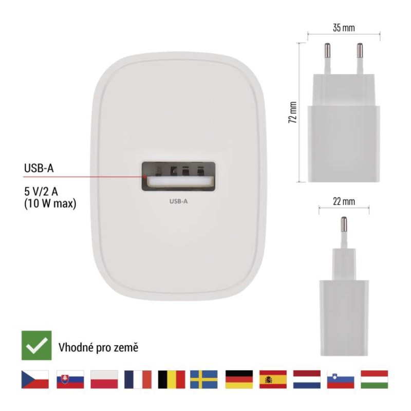 Univerzálny USB adaptér BASIC do siete 10 W max.