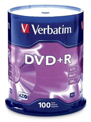 Verbatim DVD+R 16x, 4,7GB, 100 ks (Spindl)