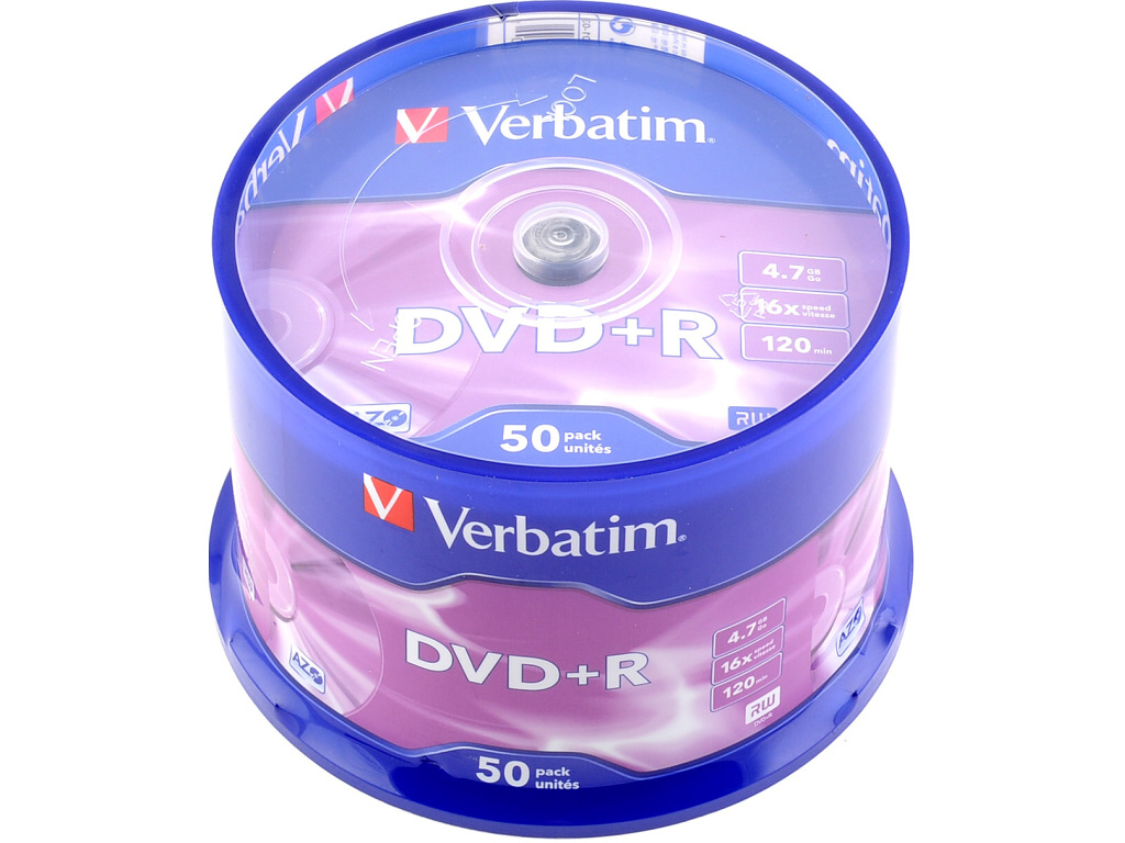 Verbatim DVD+R 16x, 4,7GB, 50 ks (Spindl)