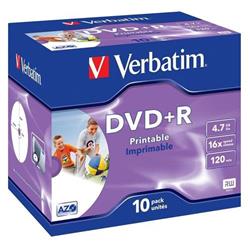 Verbatim DVD+R Printable 16x, 4,7GB, 10 ks (Jewel)