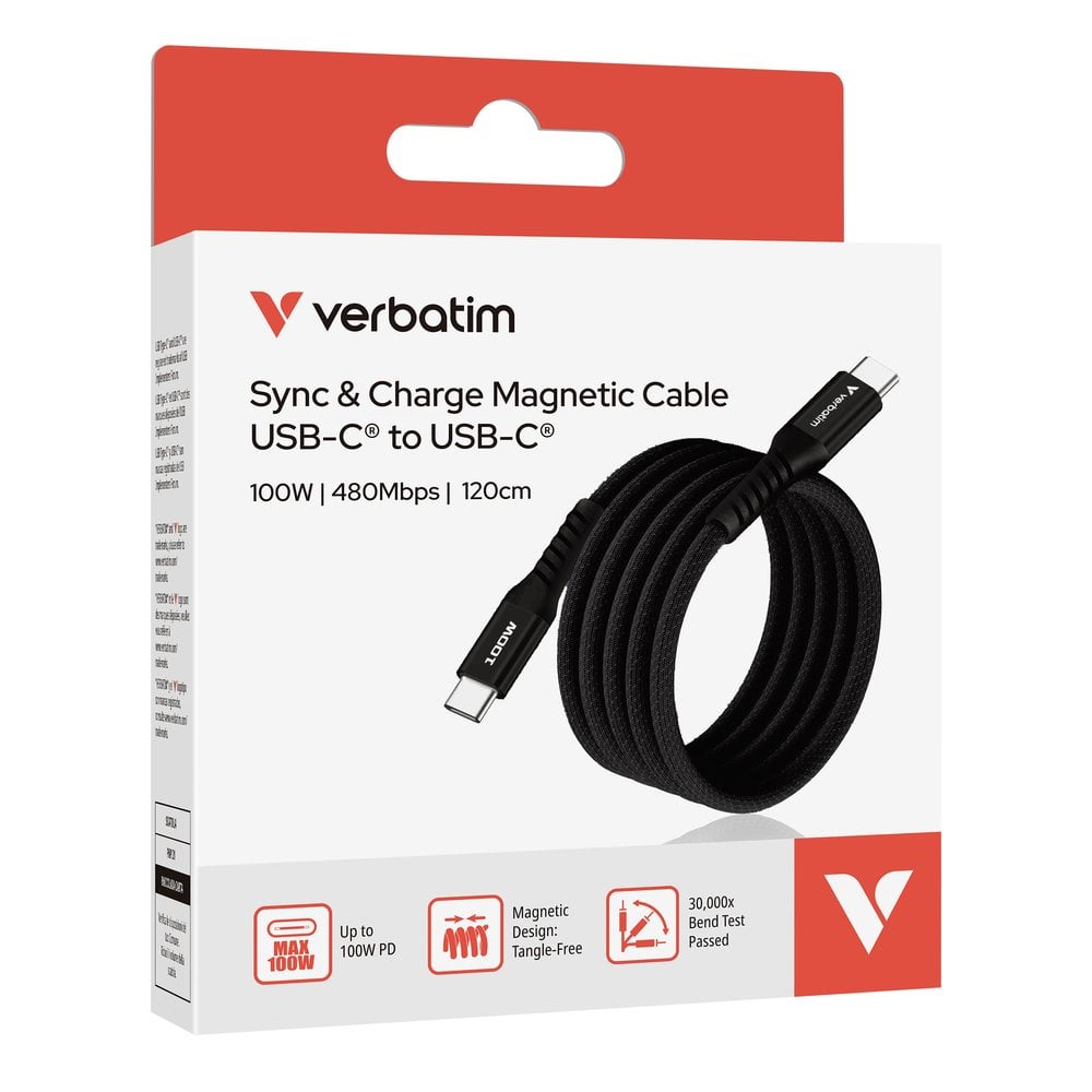 Verbatim USB-C->C magnetický kabel Sync & Charge 100W černý