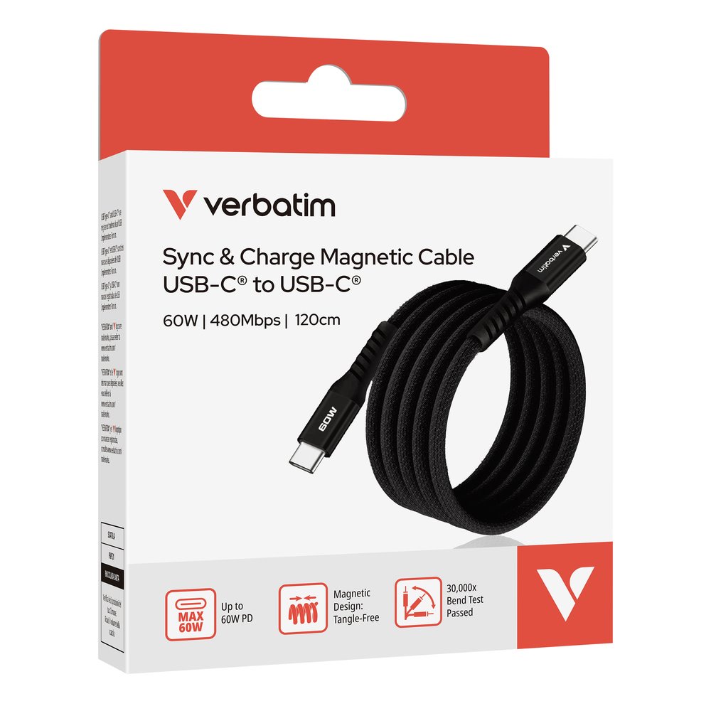 Verbatim USB-C->C magnetický kabel Sync & Charge 60W černý