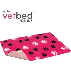 Vetbed anti-slip / Drybed Pink black and white paws DELUXE 100 x 75 cm, vlas 30 mm