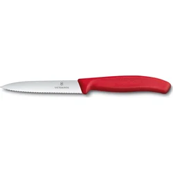 Victorinox Nôž na zeleninu s vlnitou čepeľou 10 cm červený