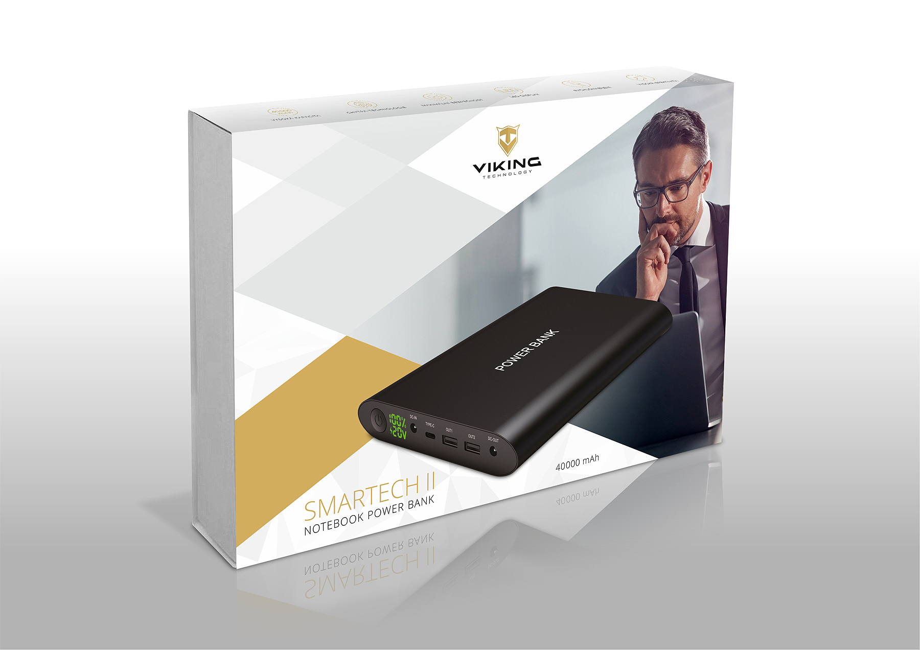 Viking notebooková power banka Smartech II Quick Charge 3.0 40000mAh, šedá