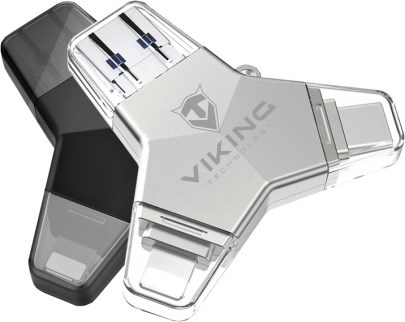 Viking USB Flash disk 3.0 4 v 1 s Lightning/Micro USB/USB/USB-C, 128 GB, čierny