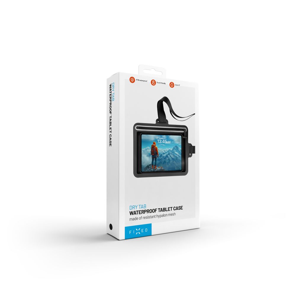 Voděodolné pouzdro na tablet FIXED Dry Tab přes rameno s certifikací IPX8, černé