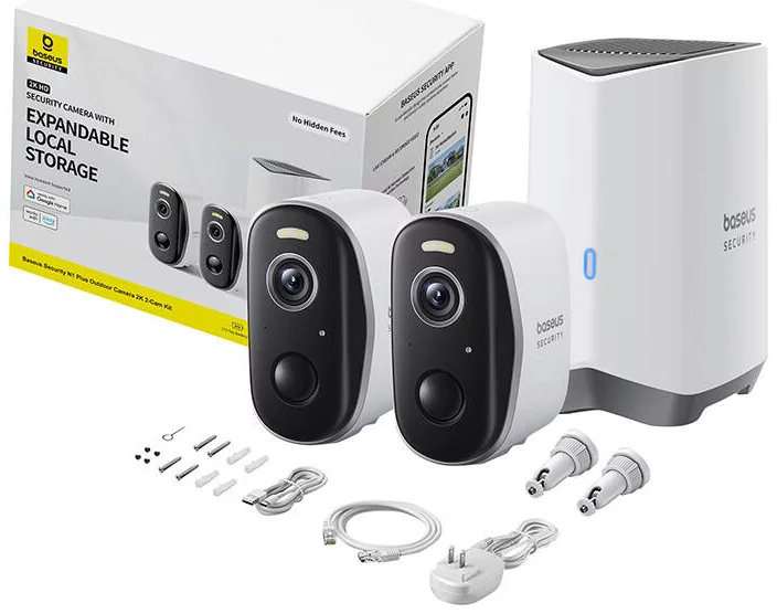 Vonkajšia kamera Baseus Security N1 Plus 2K (sada 2ks+centrálna stanica) biela