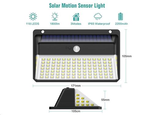 Vonkajšie solárne LED osvetlenie so senzorom 3,2 W, strieborné, 900 lm, 3000 mAh