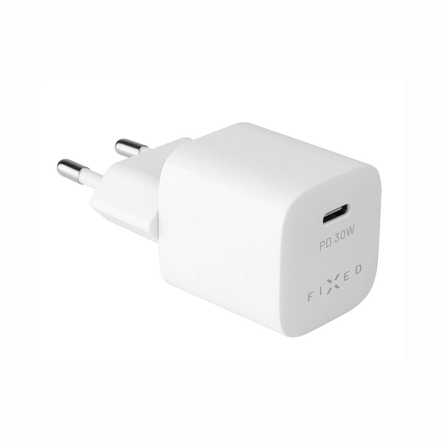 Výstupná nabíjačka FIXED Mini USB-C a sada káblov USB-C/USB-C, podpora PD, 1 meter, 30 W, biela
