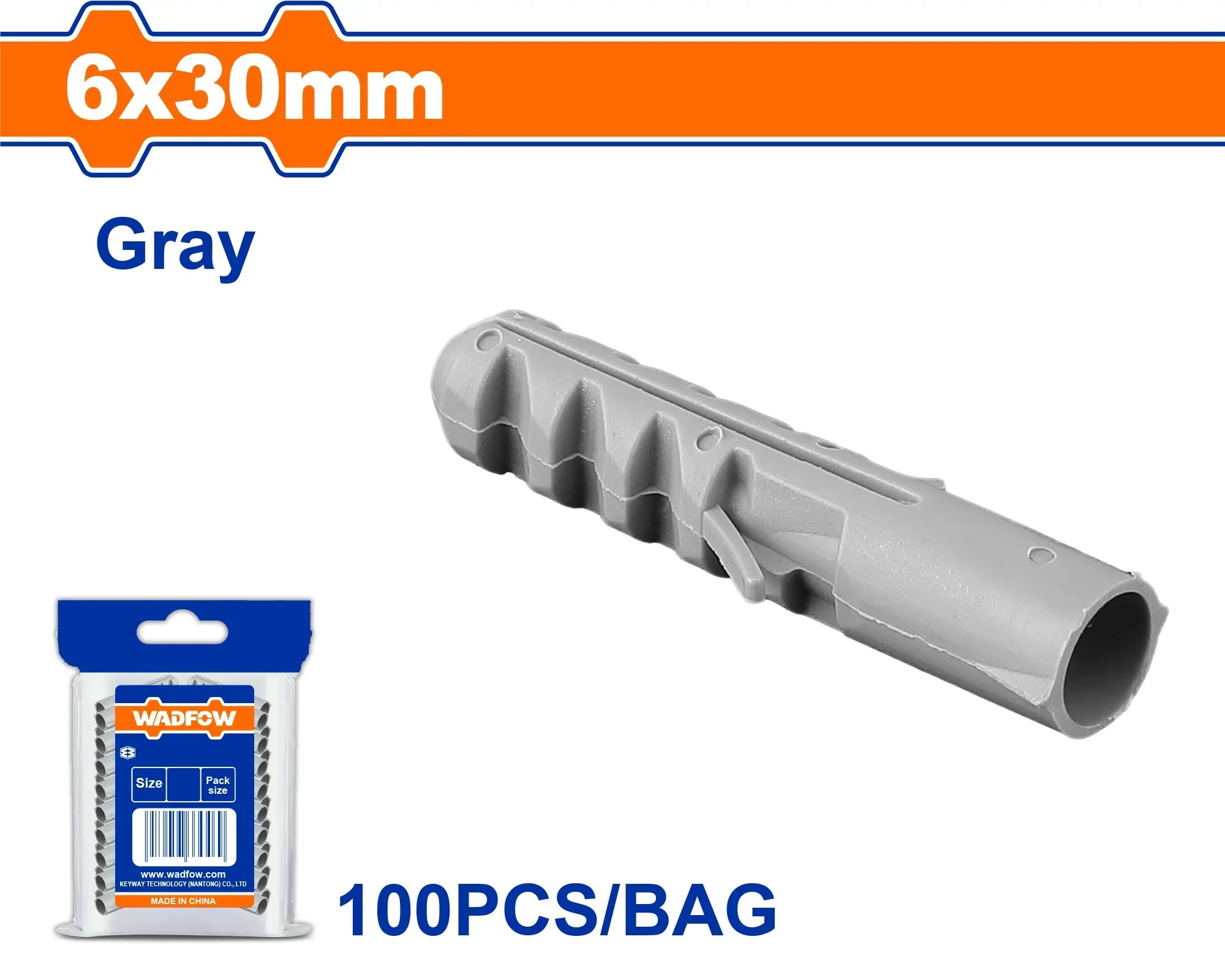 Wadfow Hmoždinka natloukací 6x30mm, sada 100ks