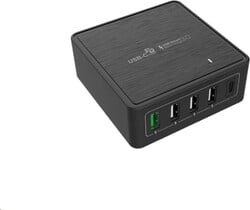 WG - Sieťová nabíjačka 5x USB 60W, 1x USB-A QC 3.0 + 3x USB-A Smart IC + 1x USB-C PD, čierna