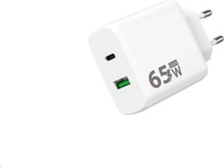 WG - Sieťová nabíjačka GaN 2x USB 65W, 1x USB-C PD 65W + 1x USB-A QC3.0 18W, biela