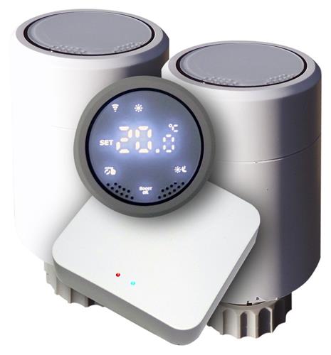 Xtendlan Termostatická hlavica/ Dvojité balenie/ Radiátor/ Zigbee/ Tuya/ Horný displej/ Biela + Zigbee brána