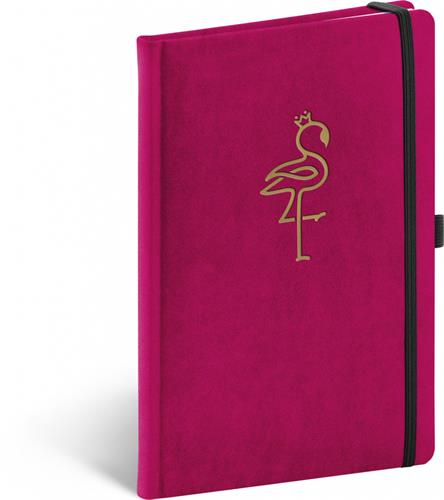 Zápisník Velvet Flamingo, linajkovaný, 13 × 21 cm