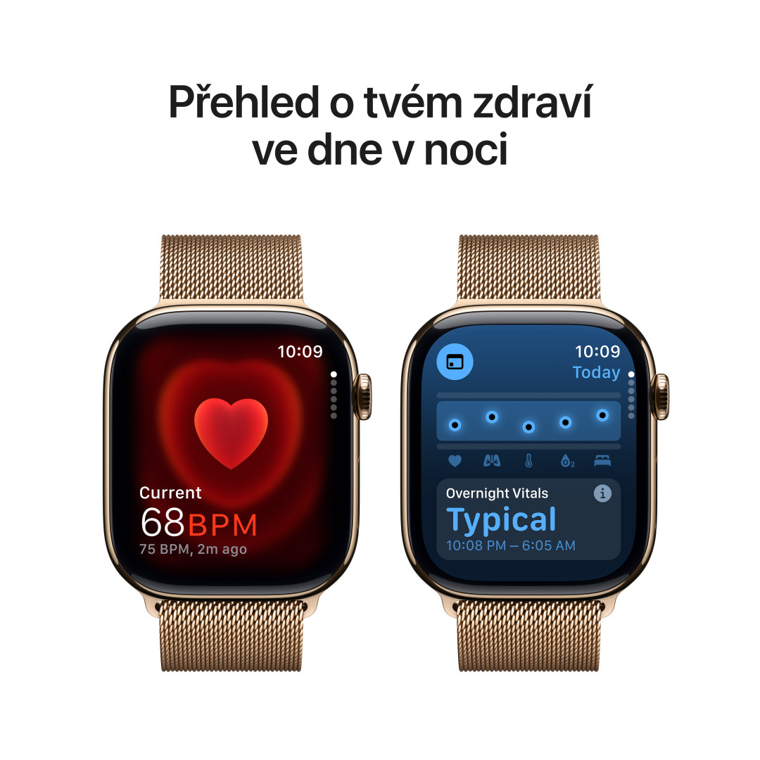 Zlaté titánové puzdro Apple Watch Series 10 GPS + Cellular 42 mm so zlatou milánskou slučkou (MX083QC/A)