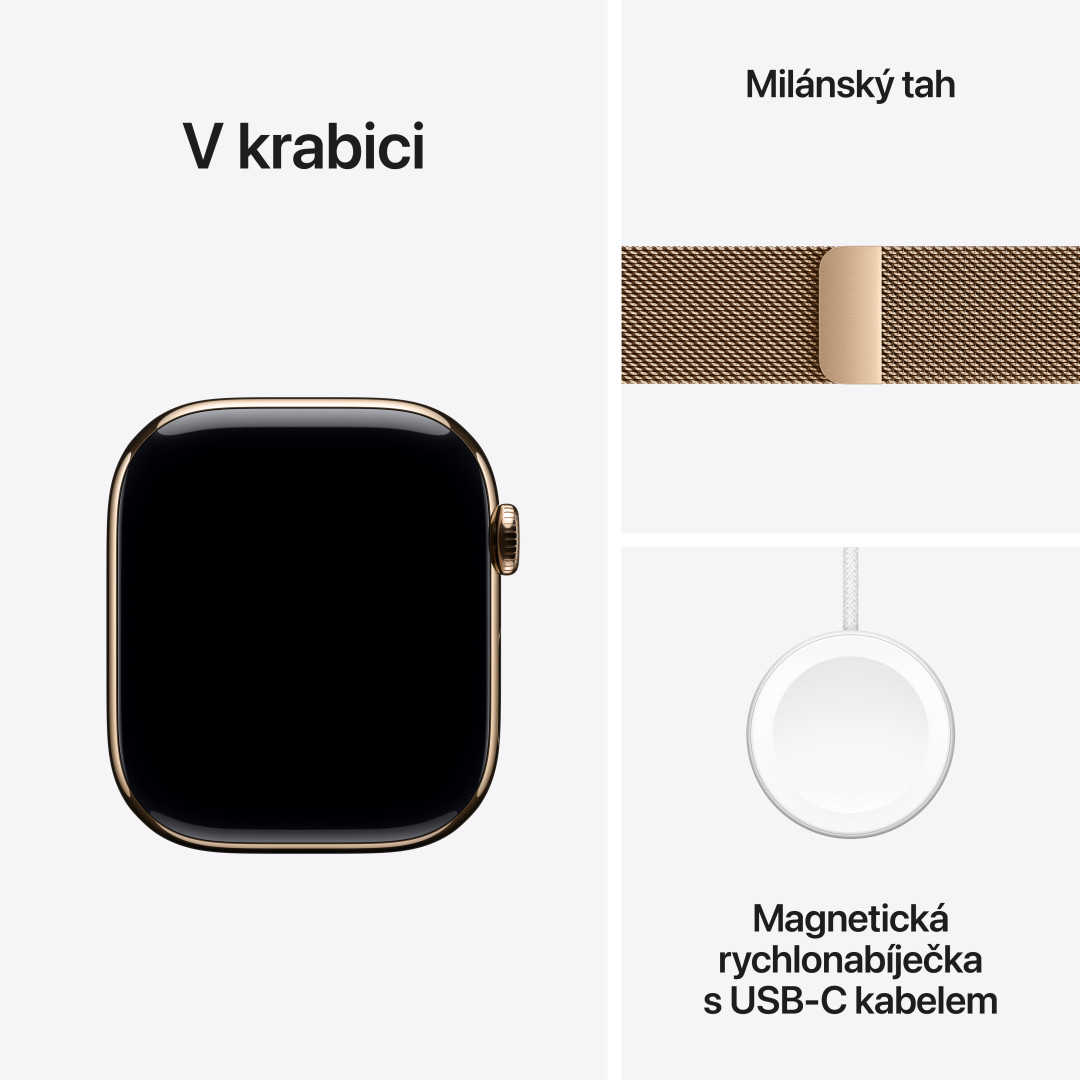 Zlaté titánové puzdro Apple Watch Series 10 GPS + Cellular 42 mm so zlatou milánskou slučkou (MX083QC/A)