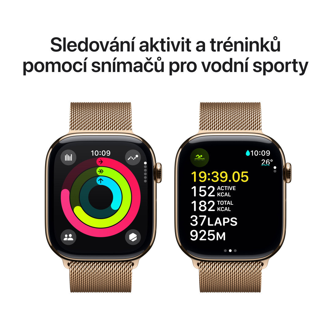 Zlaté titánové puzdro Apple Watch Series 10 GPS + Cellular 46 mm so zlatou milánskou slučkou - M/L (MX003QC/A)