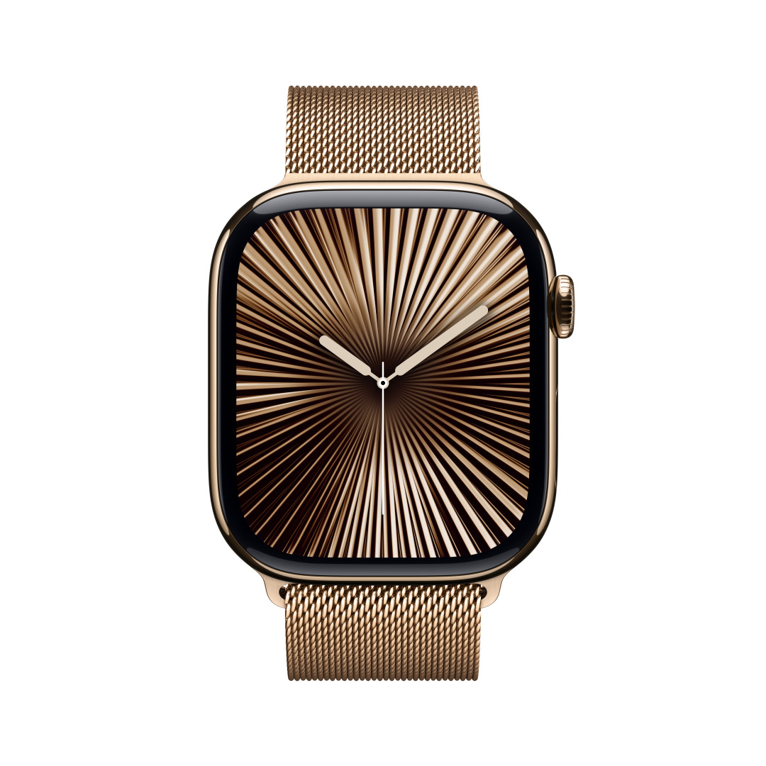 Zlaté titánové puzdro Apple Watch Series 10 GPS + Cellular 46 mm so zlatou milánskou slučkou - M/L (MX003QC/A)